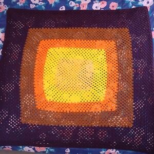 Throw Blanket fall colors Orange Brown Yellow Knitted knit